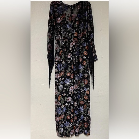 Hippie Shake Shake It Out Burnout Velvet Fringe Sheer Jumpsuit Wide Leg Size 10 - Picture 10 of 10